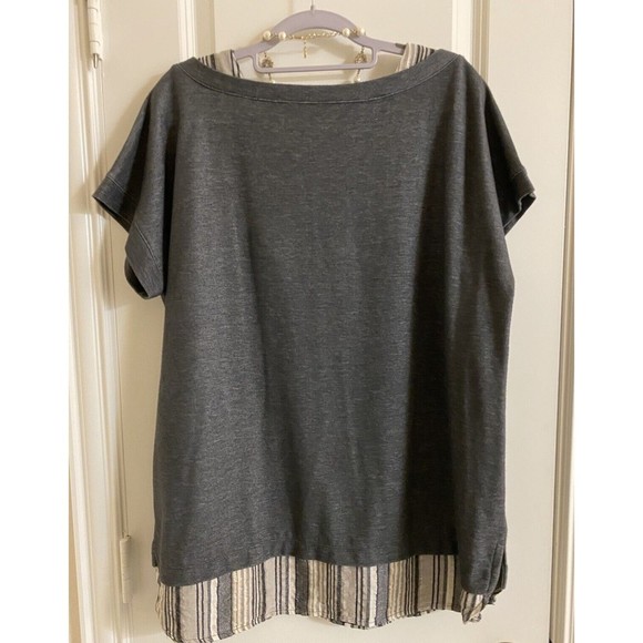 Lane Bryant Women's Layered Gray Gold Brown Stripe‎ Sleeve Blouse Shirt Sz 14/16 - Picture 2 of 2